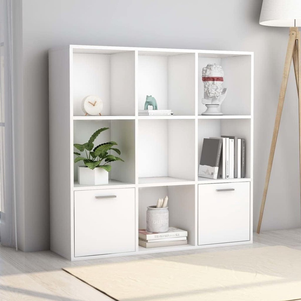 Boekenkast, opbergrek, boekenkast, opbergrek, boekenplank, geschikt voor slaapkamer, studeerkamer, hal, kantoor, wit, 98 x 30 x 98 cm, houtmateriaal