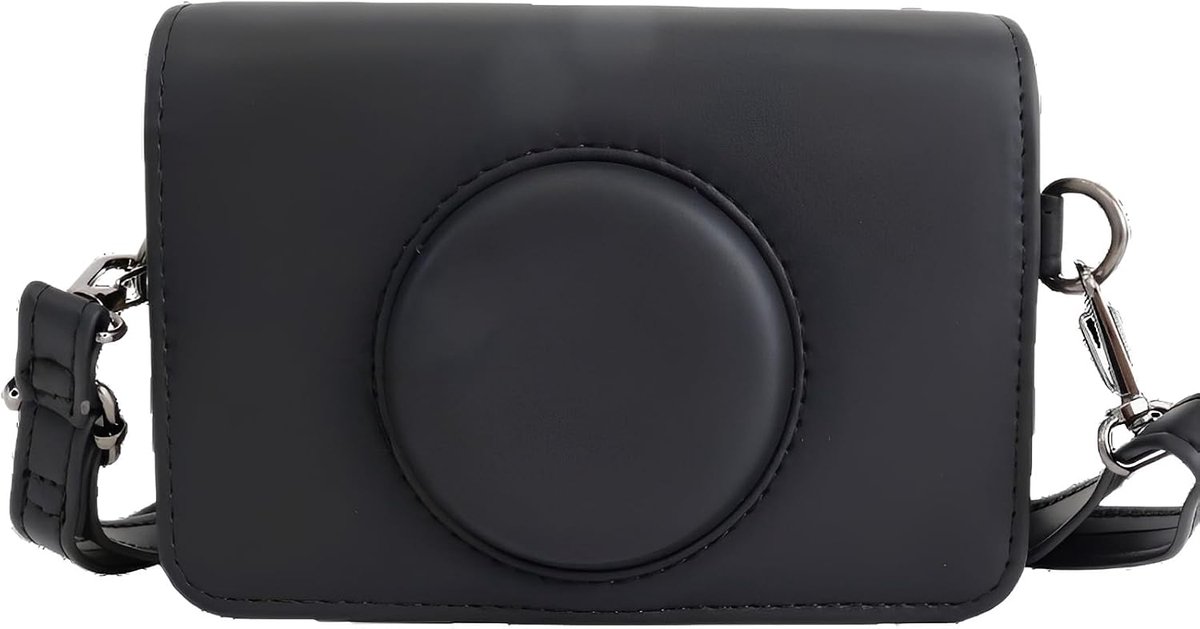 Cameratas compatibel met Kodak Mini Shot 2 Retro C210R 2-in-1 Instant Camera, op maat gemaakte PU-lederen tas met verstelbare schouderriem, compacte draagopslag, Zwart, 4×3×2