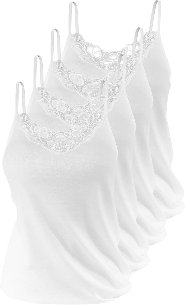 4 stuks hemden voor dames, spaghettibandjes van 100% katoen, Öko Tex Standard 100, met mooi kant