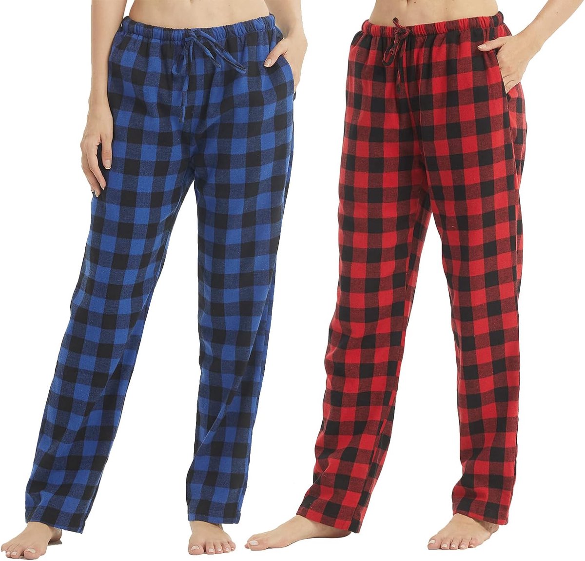 1-2 stuks damespyjamabroek, katoen, geruit, flanel, loungebroek met zakken, ultrazachte pyjamabroek, pyjama voor dames, loungewear, nachtkleding