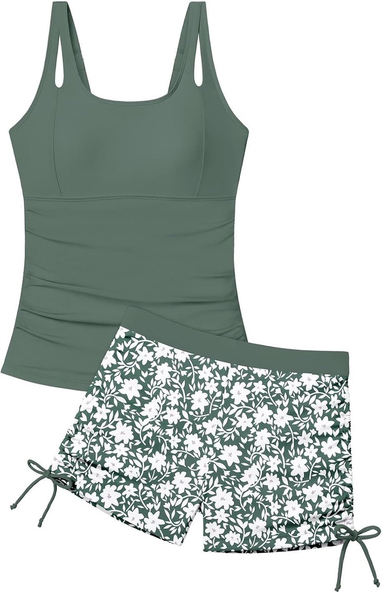 Mädchen Tankini mit Shorts, schnell trocknend, 2-teiliges Badeanzug-Set, 7–16 Jahre, Kinder, Teenager, dehnbar, ärmellos, Badeoberteile und Boyshorts, bequeme Badeanzüge, Strand-Badebekleidung
