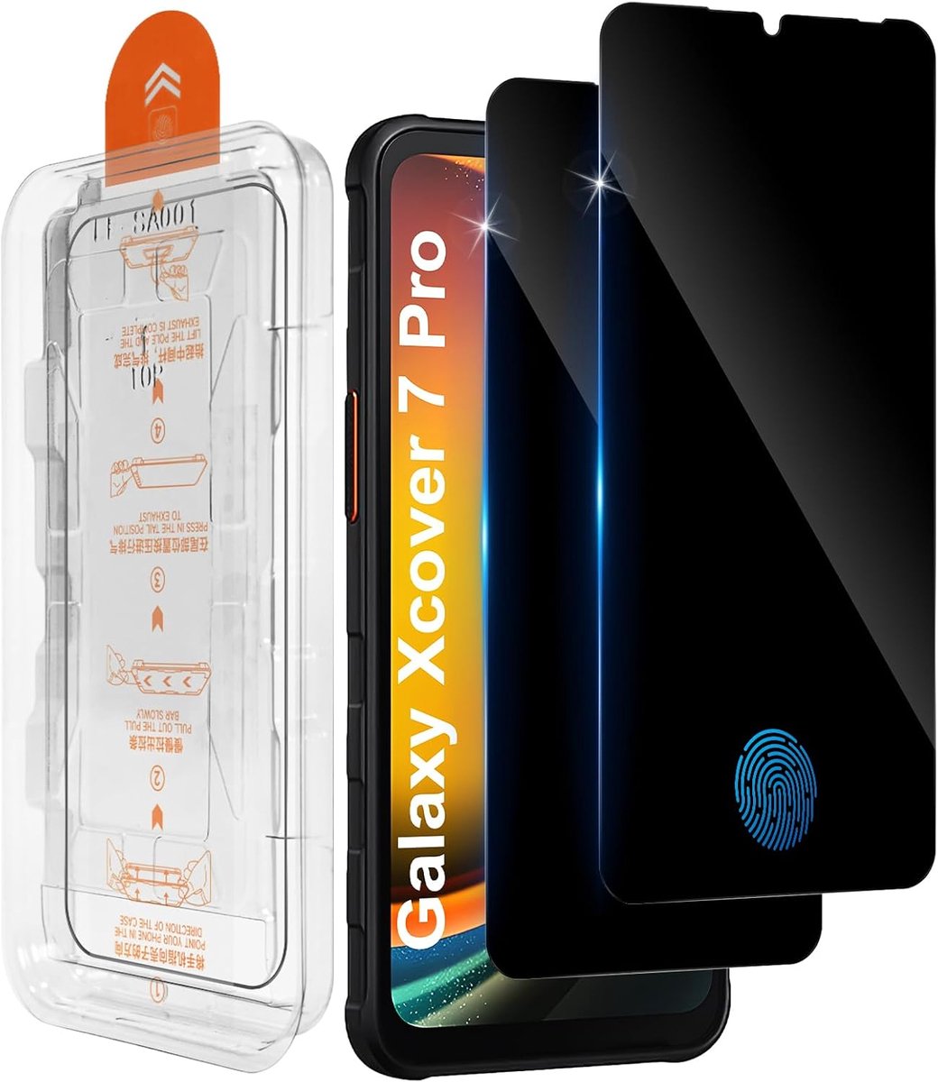 Beschermfolie voor Samsung Galaxy Xcover 7 Pro/Xcover 7 voor pantserglas, 2 stuks [auto-installatie] privacyfolie, anti-spy veiligheidsglas, extreem krasbestendig, 9H folie