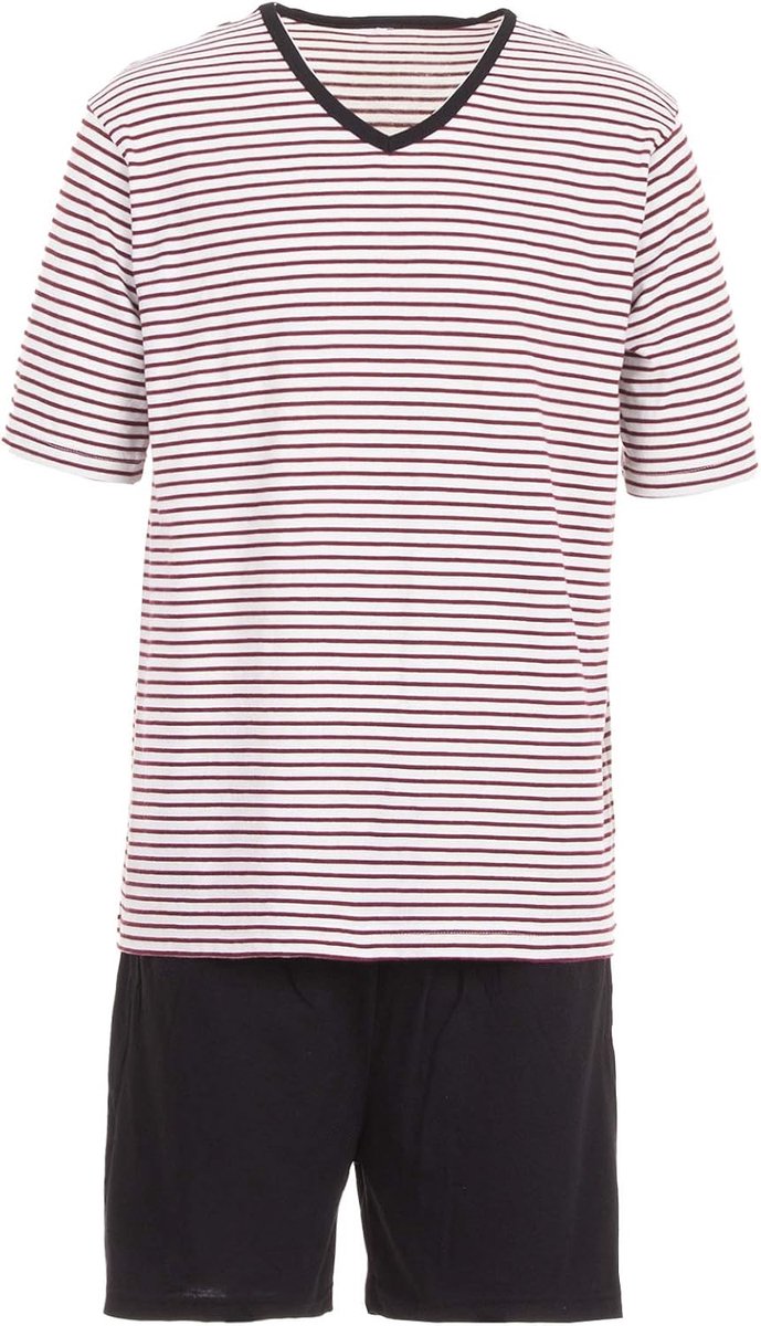 Shorty korte mouwen gestreept V-hals Loungewear 2-delig, bordeaux, 3XL