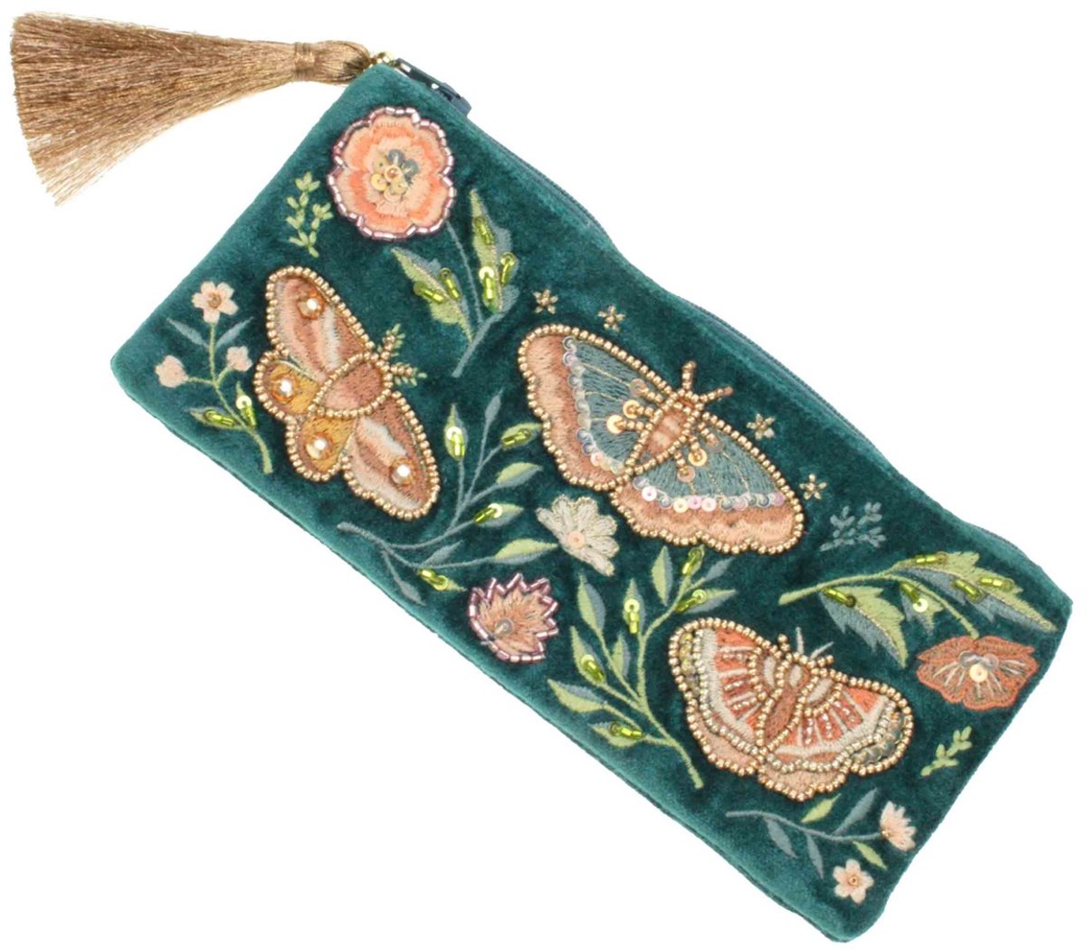 Make-up/ Etui Vlinder, groen/ roze 9x20cm