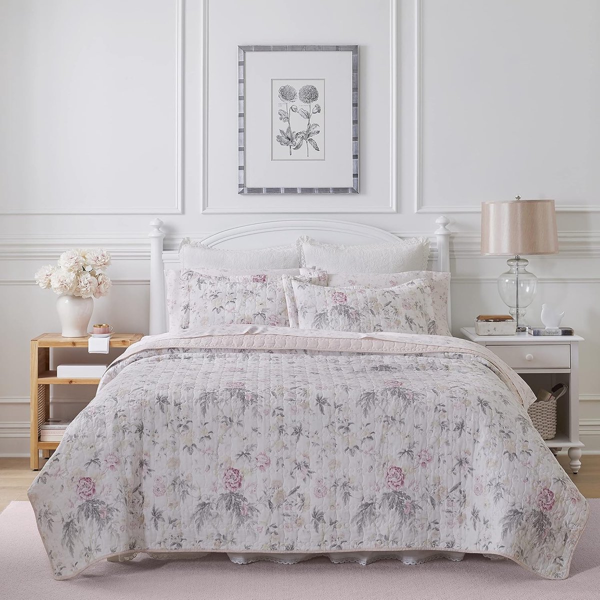 Ashley Home - Breezy Floral Collection - 100% katoen, omkeerbaar, lichtgewicht en ademend beddengoed, voorgewassen voor extra zachtheid, twin, roze/grijs