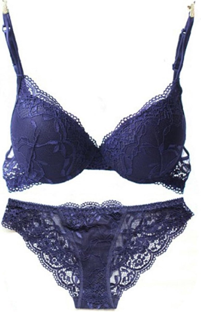 Dames Solid Lace Push Up Bra Set