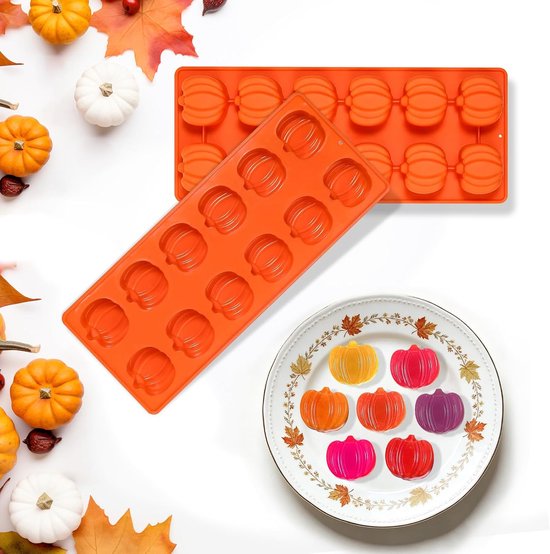 2 stuks siliconen vormen pompoen, 24 compartimenten herfst siliconen chocoladevormen, 3D siliconen vormen herfst, herfstvormen, mini herfstvormen, Halloween siliconen vorm, siliconen mallen bakken — afbeelding 2