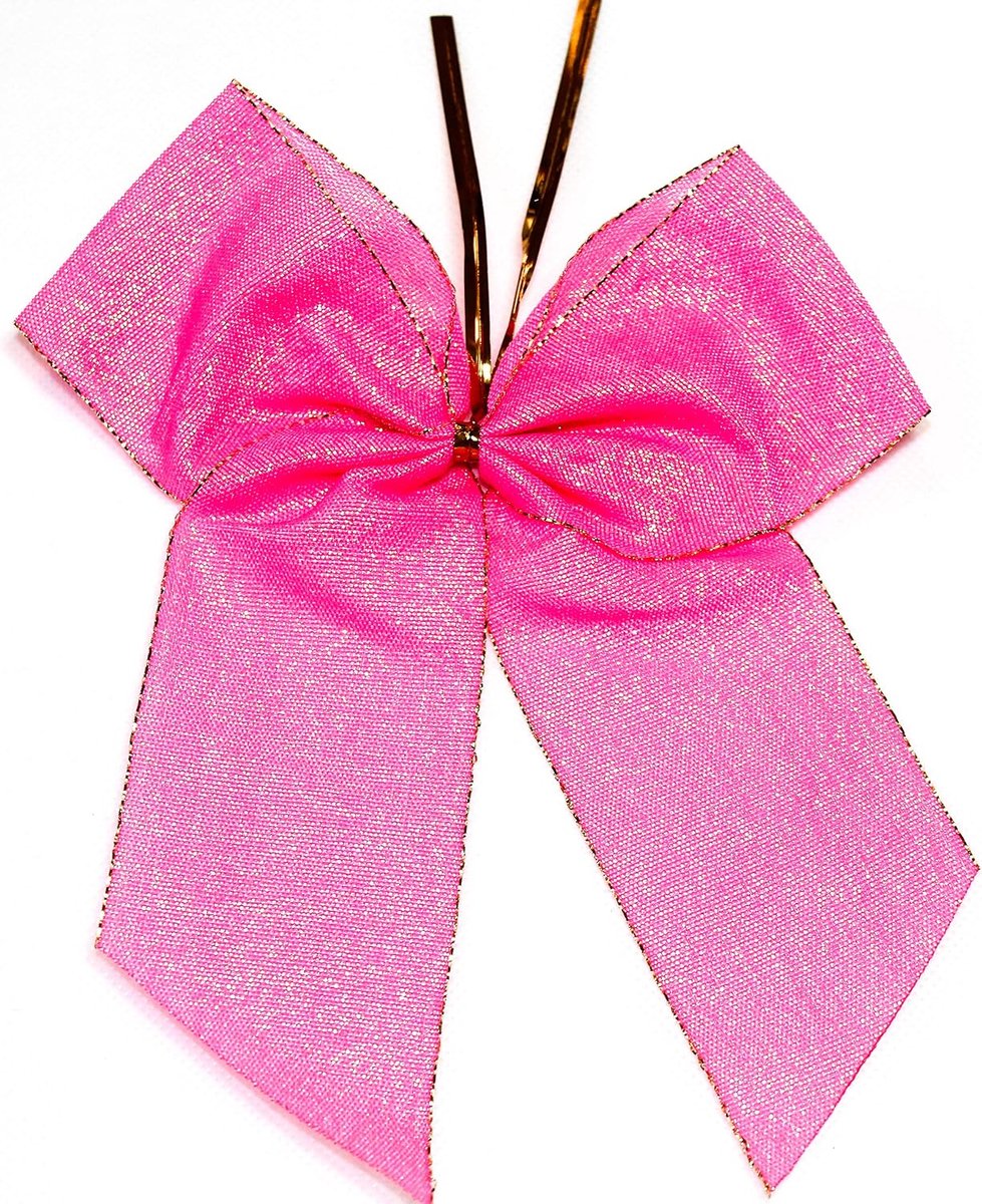 Strikken 14 x 16 cm met bevestigingsclip cadeaustrik kerstmis satijn lurex (Lurex roze-glanzend)