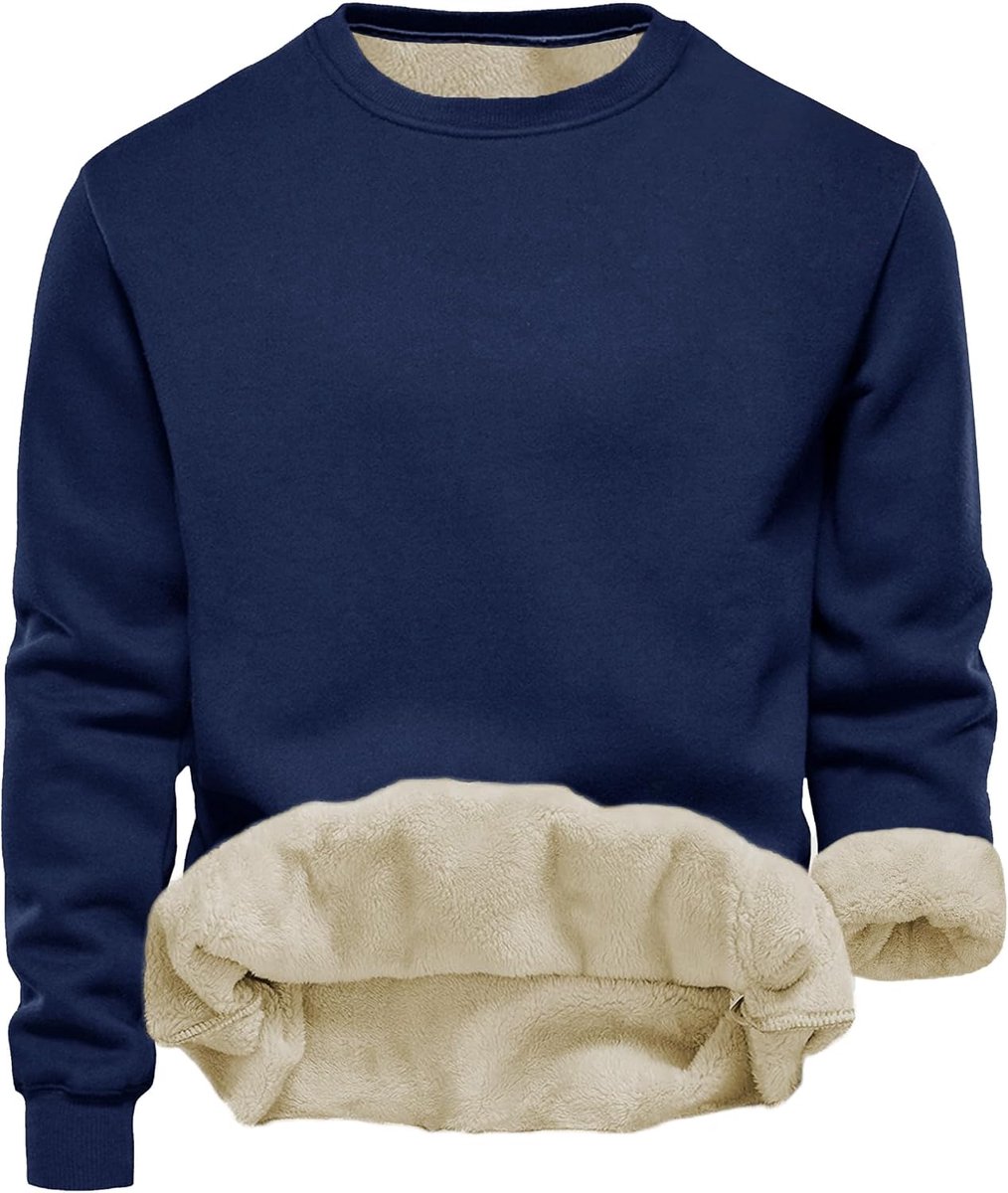Heren sweatshirt winter dikke fleece pullover casual ronde hals gevoerde sweater warm lange mouwen trui wintertrui