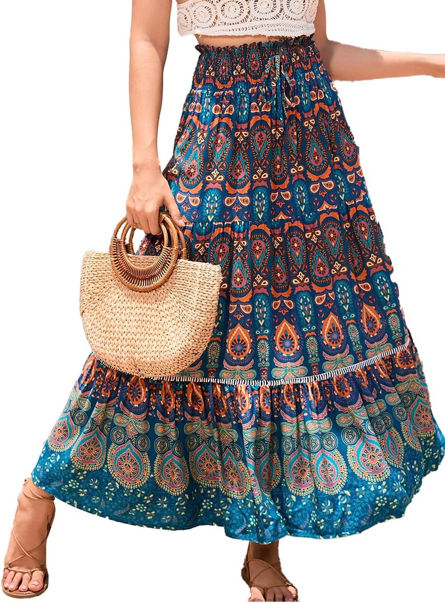 damesrok, Bohemian print, 2-in-1 strandjurk, casual, zomer, elegante taille, hoge rok