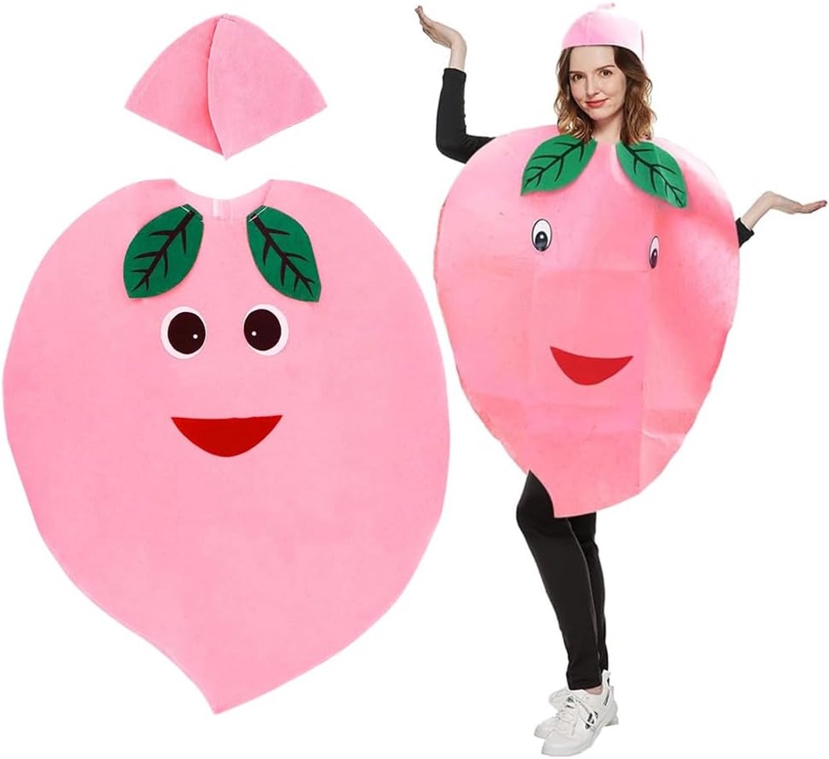 Fruitkostuum, viskostuum voor volwassenen, grappig kostuumkostuum met groene bladhoed, voor Halloween, cosplay en verkleedevenementen