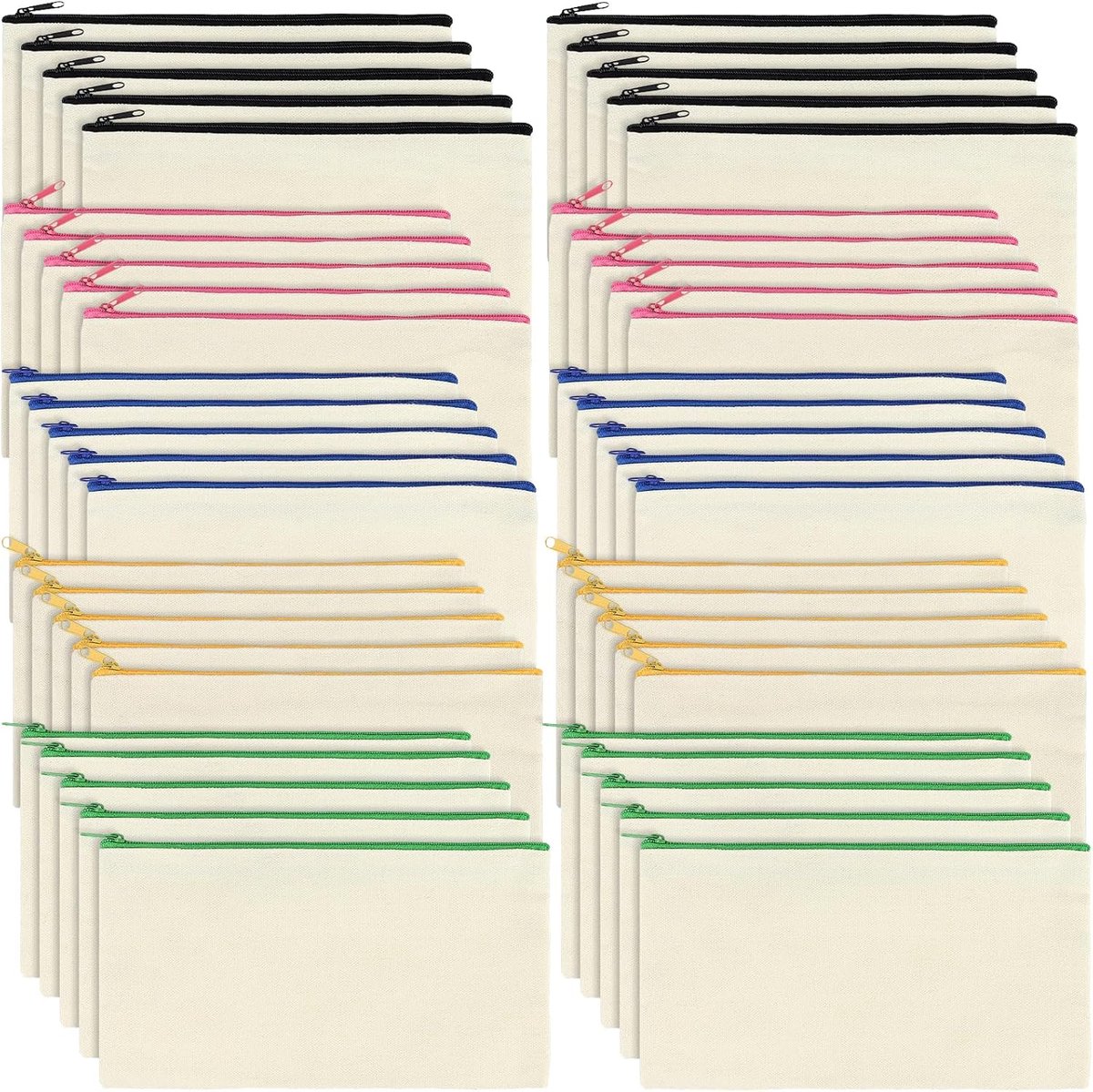 50 stuks 12 x 21 cm blanco stoffen zakjes om te beschilderen, klein, kleine stoffen zakjes met ritssluiting, kleurrijk, doe-het-zelf blanco stoffen etui om te beschilderen, te decoreren
