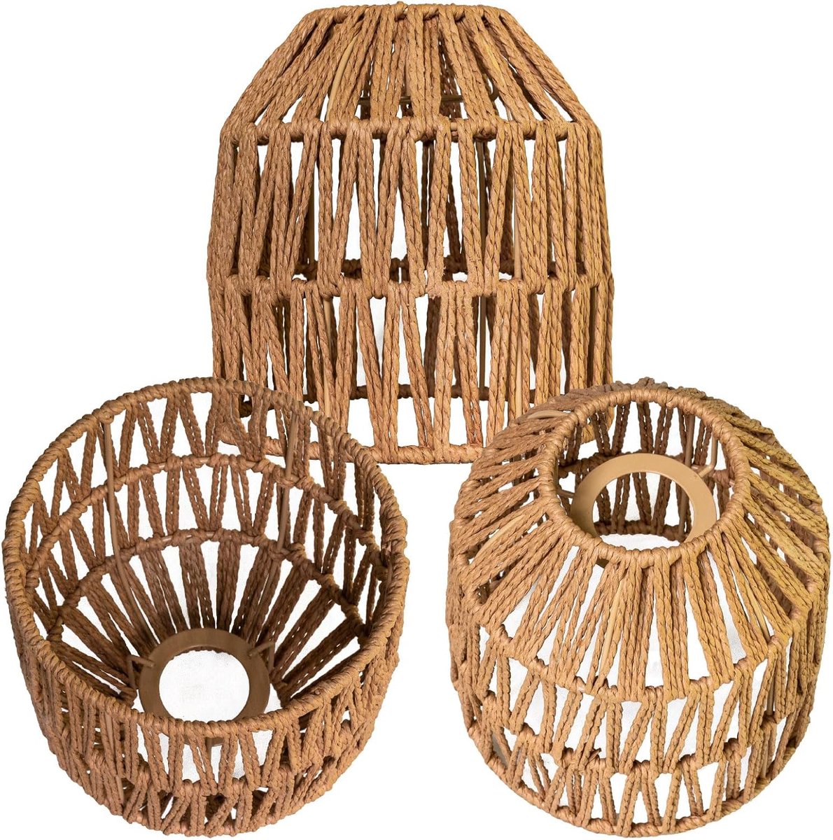 Lampenkappen, kleine boho-hanglampenkappen (bruin, 3-pack)