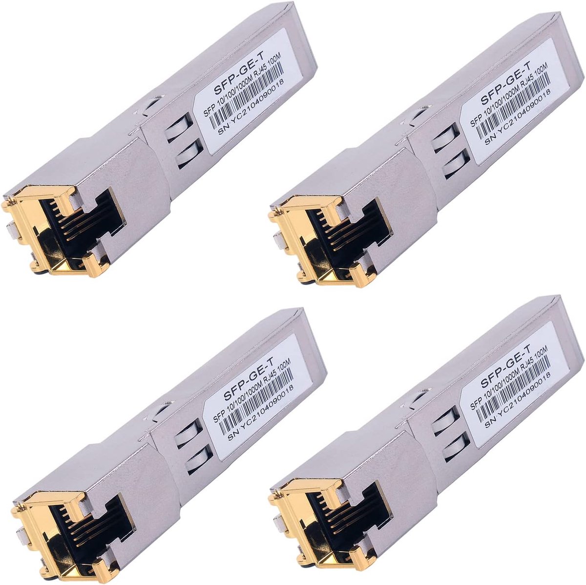 Gigabit SFP naar RJ45 koperen ethernet modulaire transceiver voor Cisco, Meraki, Ubiquiti, D/TP Link, Supermicro, Netgear, Broadcom, 1.25G SFP-T CAT5E/CAT6, 4 stuks
