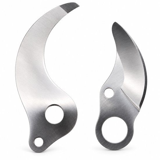 Twee zilverkleurige SK5 stalen reserve snoeimessen.