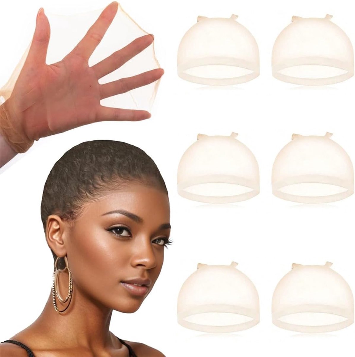6 Stuks Pruik Caps, Beige Pruik Caps voor Vrouwen Sokkapjes Pruiken Pruik Caps Elastisch Nylon voor Gemaakt Haar Geschikt Voor Vrouwen