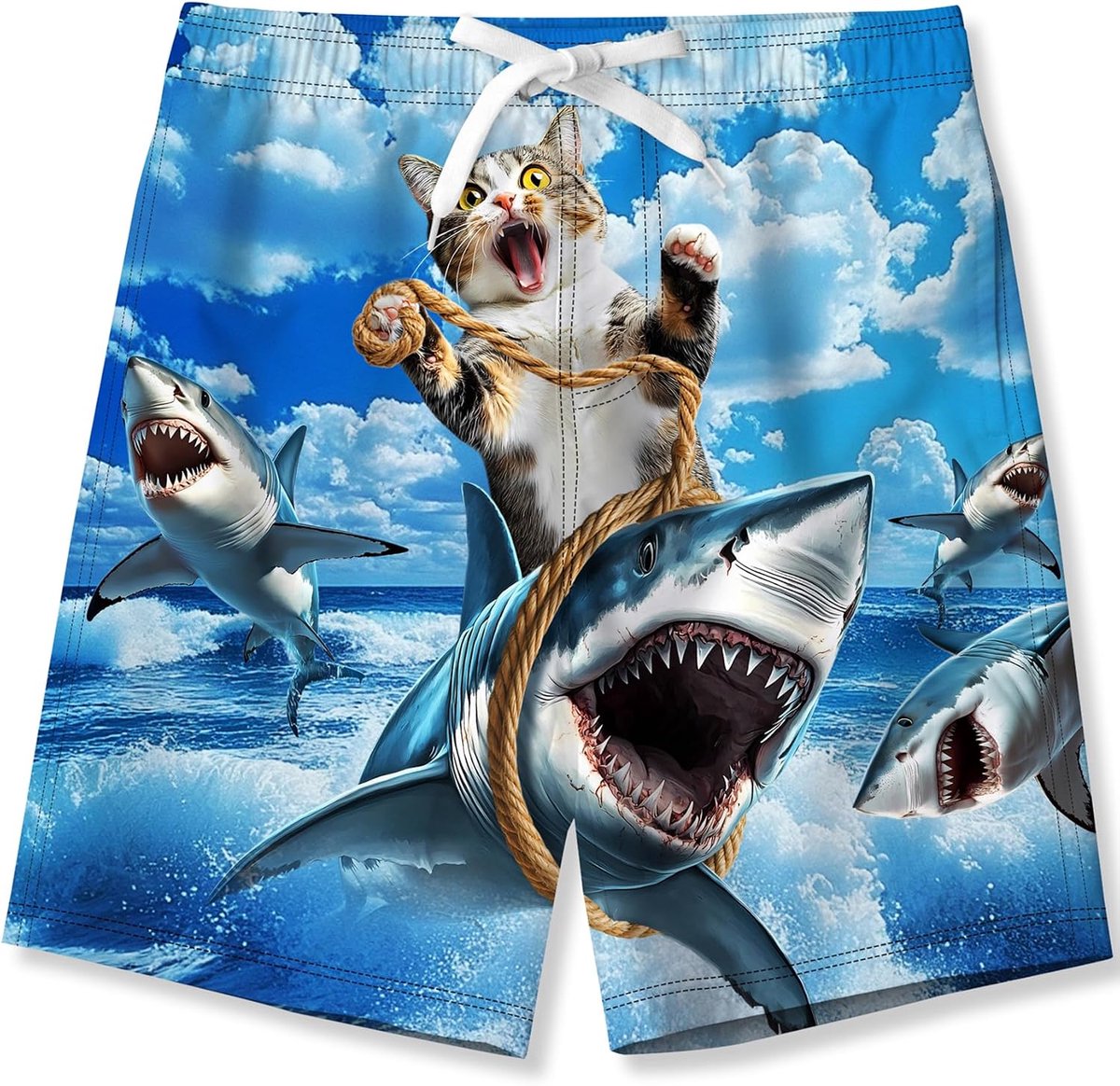 Jongens Zwembroek Grappig Gedrukt Sneldrogend Strand Board Trunks met Mesh Voering 6-14 Jaar