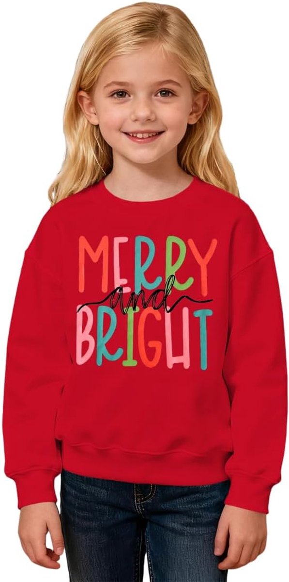 C&M WODRO Kersttrui voor kinderen, Merry Bright printer, sweatshirt, uniseks, jongens, meisjes, kleding, katoen, warme trui, ronde hals, lange mouwen, feestelijke trui