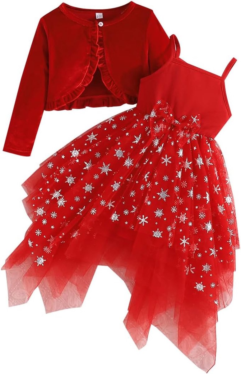 Meisjesjurk met vestensets, fluwelen feestjurk voor meisjes, meerlagige tule kerst voor kinderen, kerstkleding, feestkleding voor 2-8 jaar