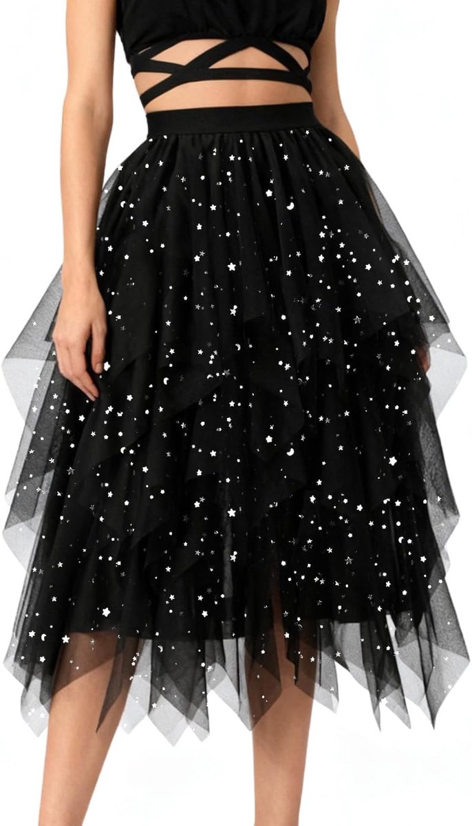 rok voor dames, A-lijn, hoge getailleerde rok, High Low Layered Puffy rok, elegante onregelmatige tule rok, lange zomerrok, meerlaagse mesh-rok voor eindexamenbal, carnaval