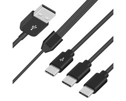 USB naar USB C splitter kabel 1 naar 3 (0,3 m), USB 2.0-stekker naar 3 USB C male splitter Y-kabel datasync en oplaadconnector voor LeTV Le 1, Le Pro, Le MAX, OnePlus 2 Nokia N1 Tablet