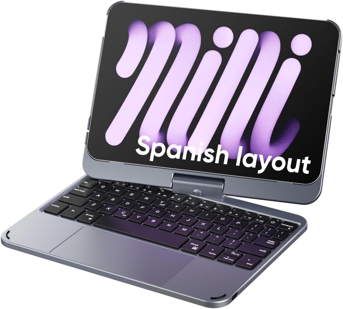 Doqo Beschermhoesje met toetsenbord voor iPad Mini 7 en Mini 6, 20,3 cm (8,3 inch), 2021/2024, toetsenbordhoes voor iPad Mini 7e/6. met touchpad, achtergrondverlichting, 7 kleuren, 360 graden rotatie