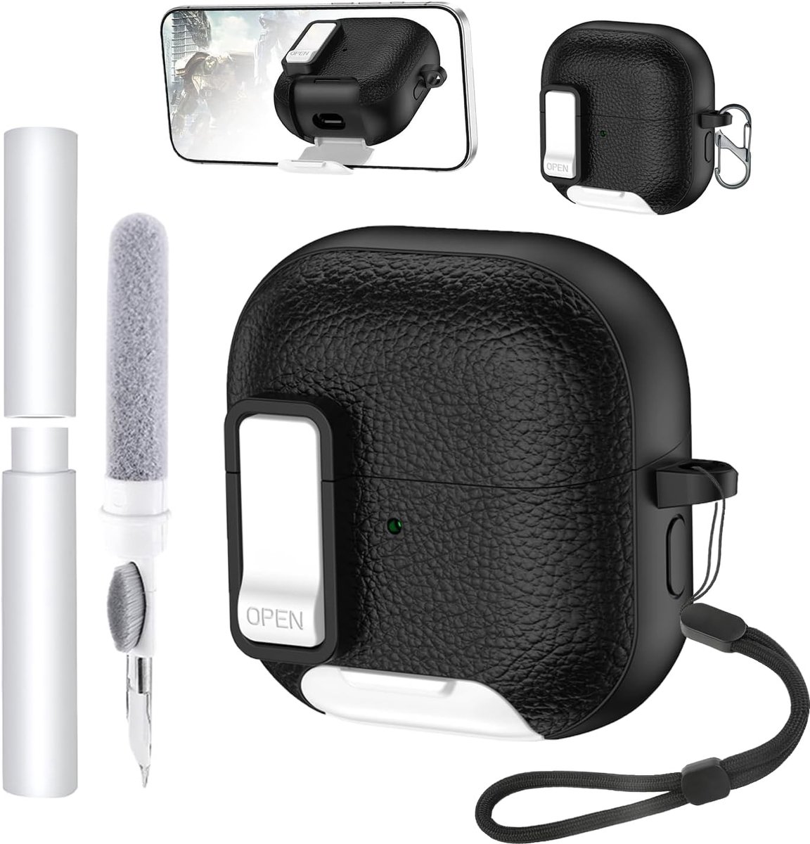 Hoes voor Huawei FreeClip 2 oordopjes, zachte TPU+PC cover, waterdicht, toergy schokbestendig, krasbescherming, eenvoudig te dragen, met sleutelkoord & sleutelhanger en reinigingskit (zwart-wit)