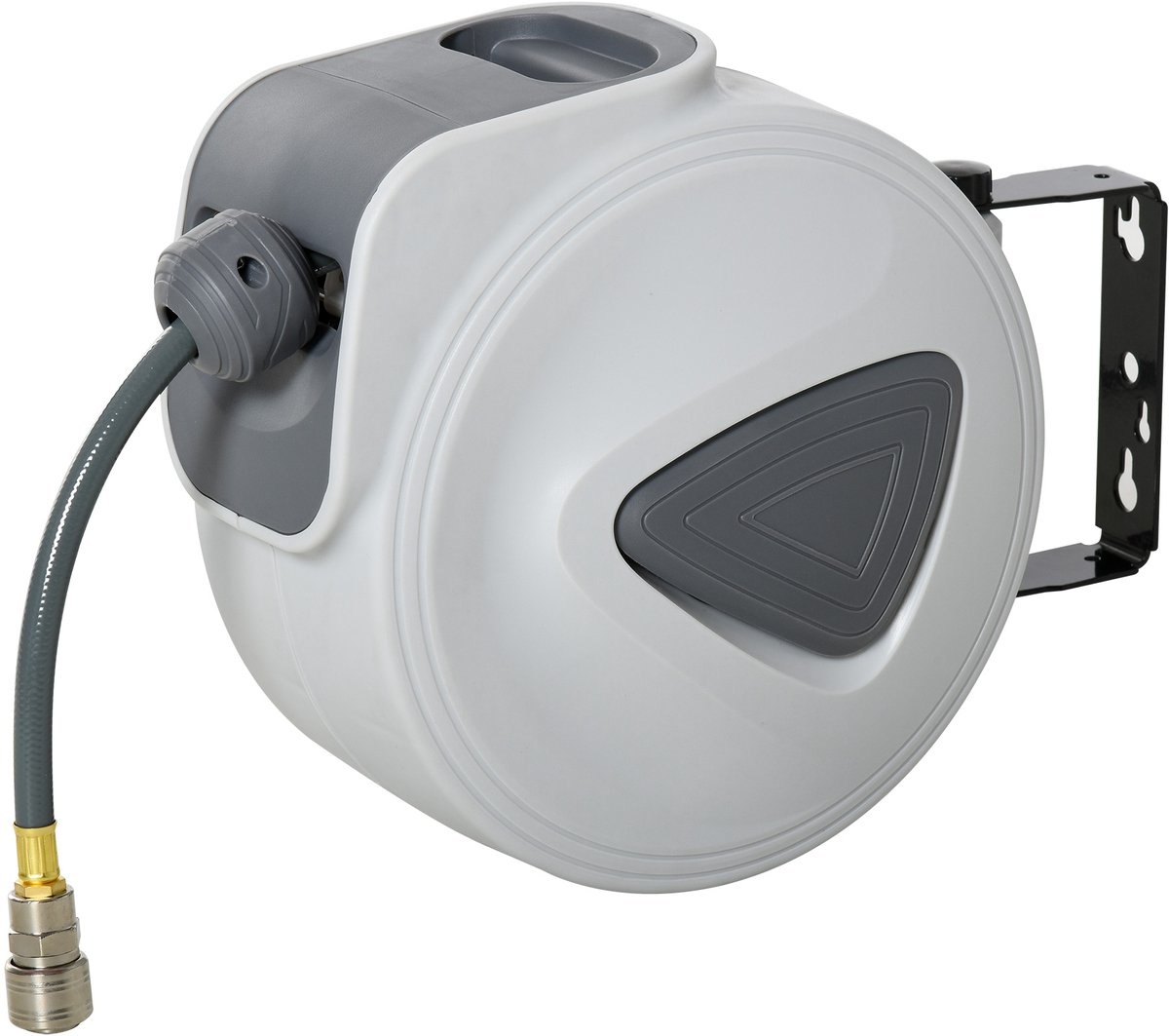 Persluchtslanghaspel - slang: 10 m + 0,9 m - binnendiameter 3/8 inch (9,5 mm), 1/4 inch (6,35 mm) BSPT - automatische slanghaspel voor intrekbare luchtslang grijs