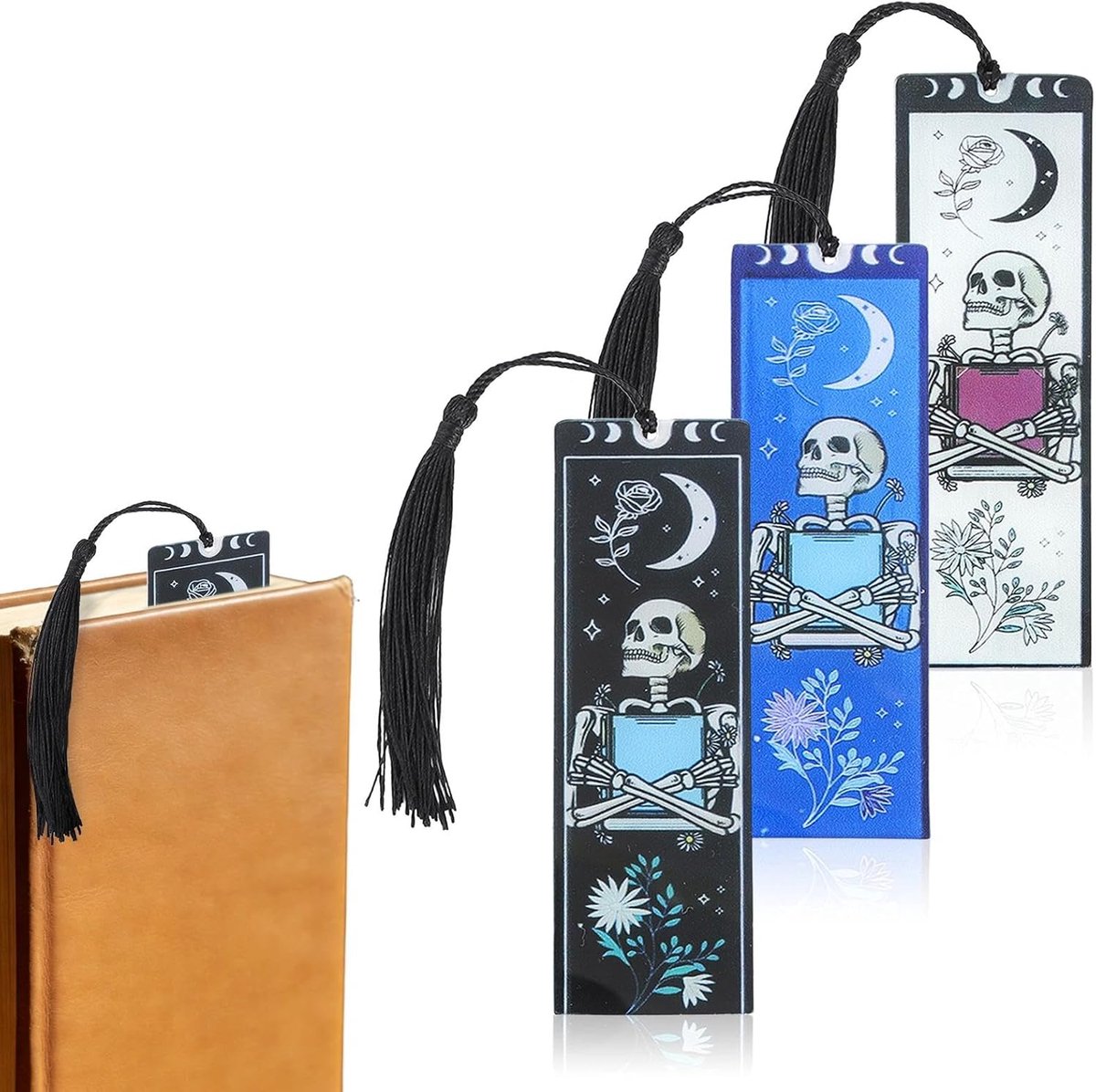 3 stuks bladwijzers van acryl met doodshoofd, tarotdesign, gothic bladwijzer voor boeken, Dark Romance Fantasy Bookish Stuff, dunne boekenleggers voor boekenliefhebbers, cadeaus voor mannen en