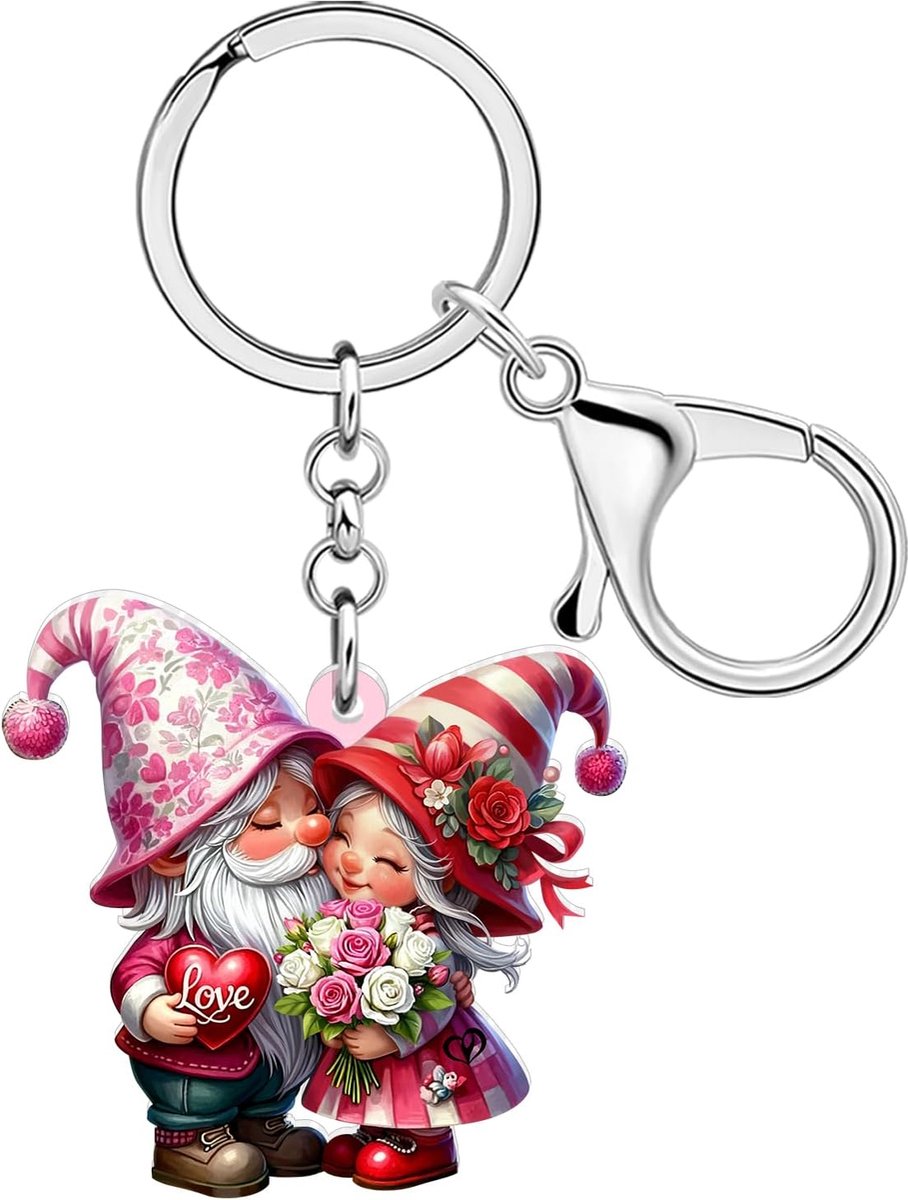 Valentijnsdag geschenken voor haar, acryl bloemen kabouter sleutelhanger accessoires Valentijnsdag kabouters geschenken voor vrouwen meisjes