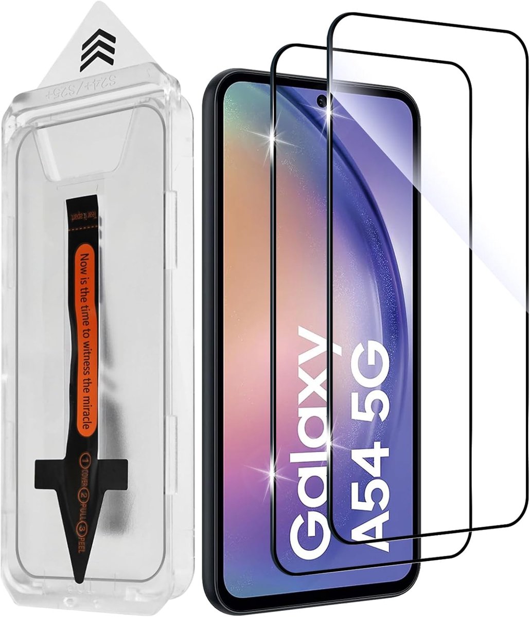 Beschermfolie voor Samsung Galaxy A54 5G voor pantserglas, 2 stuks [autoinstallatie] veiligheidsglasfolie, 9H hardheid pantserbescherming glas, 0,33 mm ultraheldere displaybescherming, anti-kras