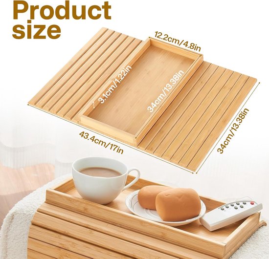 Inklapbaar bankdienblad, armleuning, anti-slip bankplank, banklegplank, afstandsbediening, snacks, drankjes, beker voor bank, bijzettafel, stoel — afbeelding 2