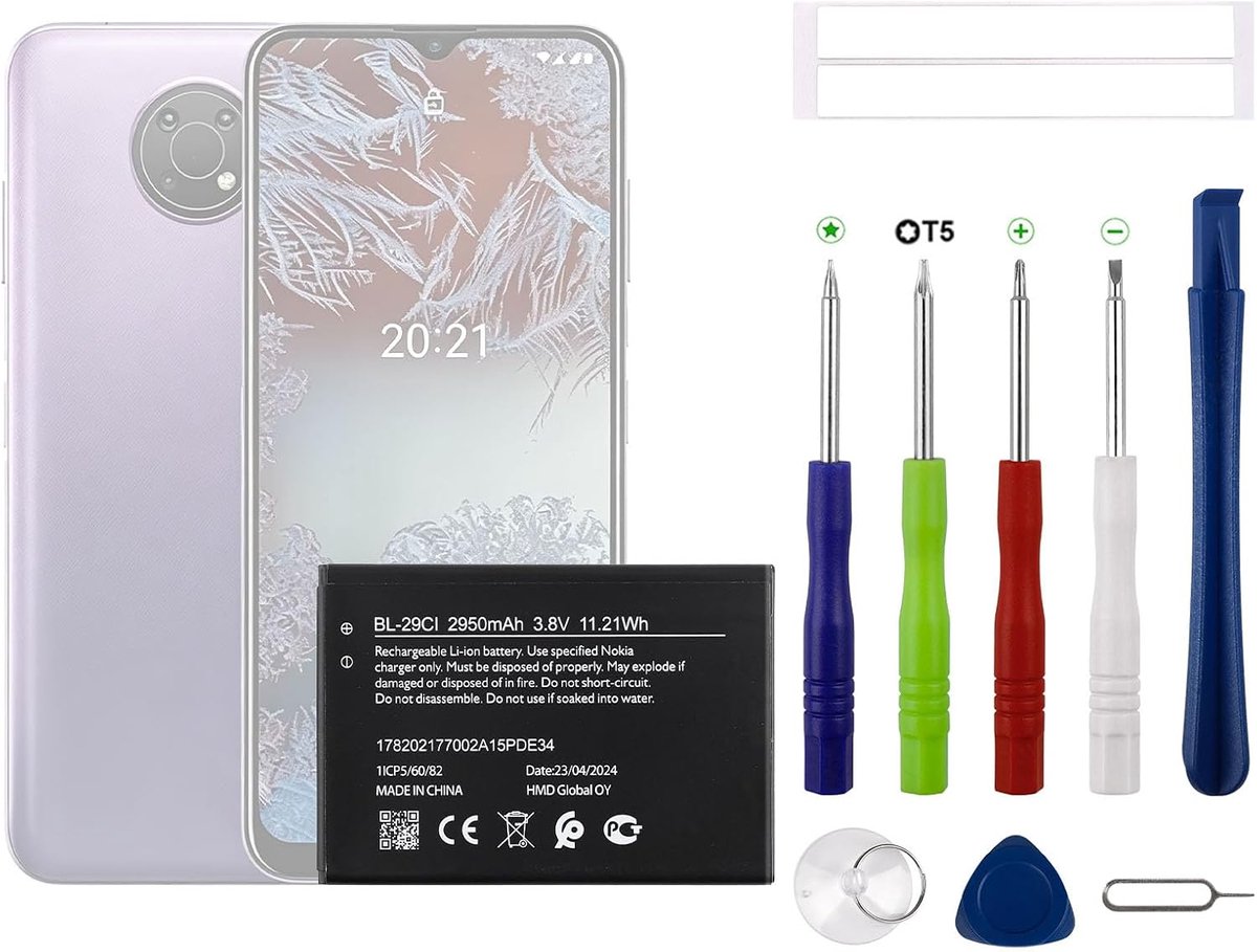 2900 mAh BL-29C1 batterij vervanging compatibel met Nokia C10, C20, C21 met gereedschap