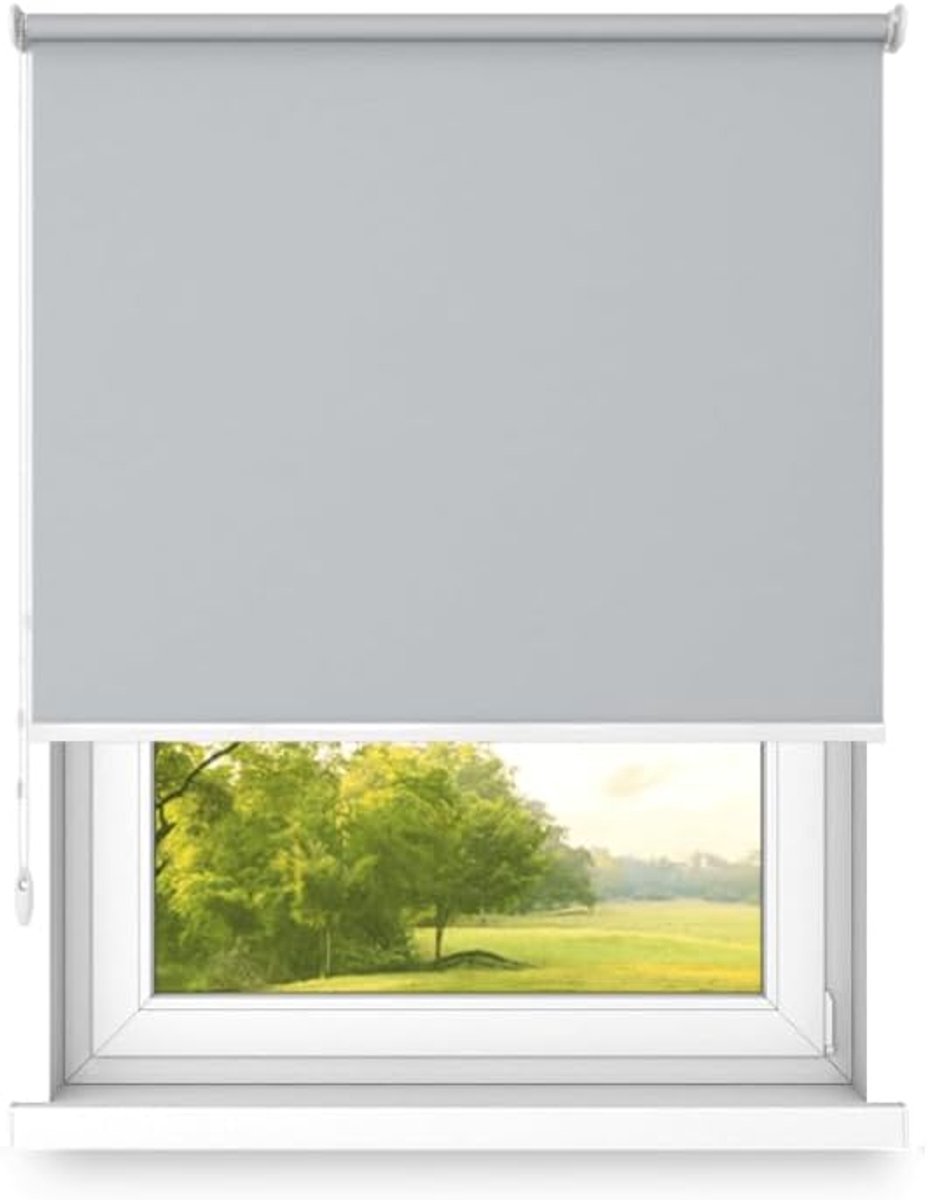 Verduisteringsrolgordijn Vrijhangend rolgordijn zonder cassettemuur of plafondmontage UV-bescherming Thermische eigenschappen Solide 100x300 cm Maanlicht grijs - links