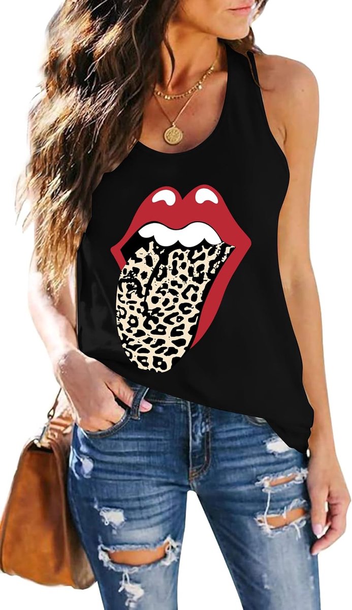 Tank Top Luipaard Patroon Dames Lip Patroon T-Shirt Vrouw Lippen En Tong Graphic Print Shirts