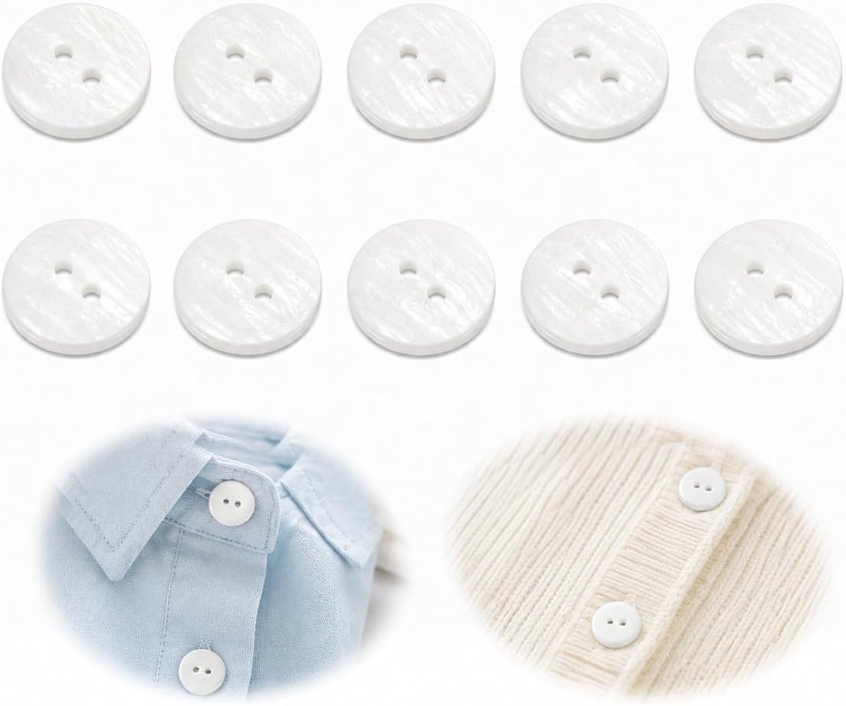 Knopen natuur 10 stuks, 15 mm 2-gaats wit