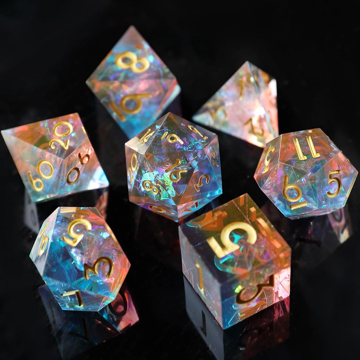 Dobbelstenen Set 7-delige Polyhedrale Hars Sharp Edge Dice Handgemaakte Dobbelstenen voor Dungeons D4 D6 D8 D10 D12 D20 D% Draken MTG Ttrpg Pathfinder RPG Dobbelstenen Rollenspel met