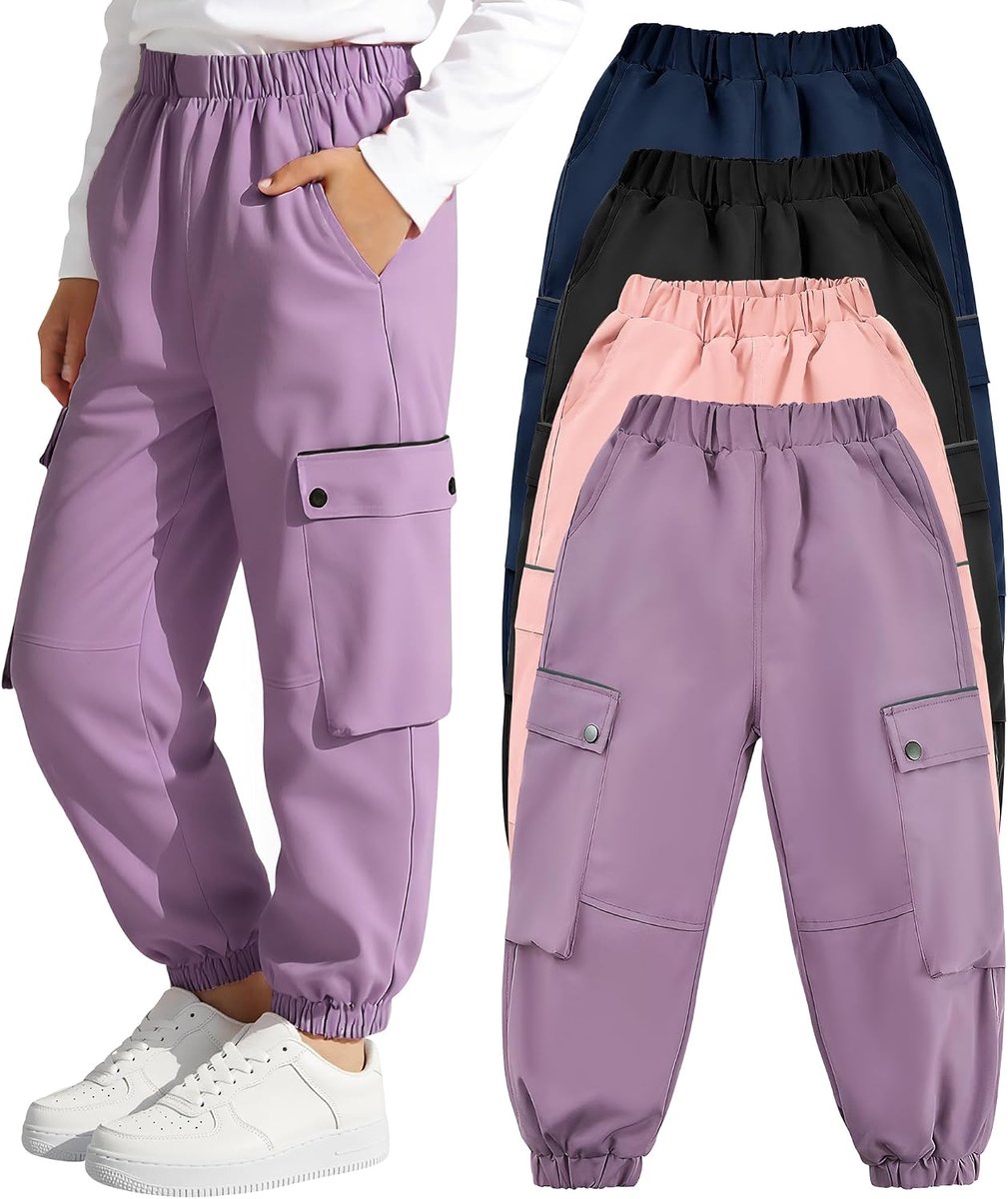 Waterdichte Cargobroek Jongens Meisjes Winddichte Wandelbroek met Ademend Mesh Voering en Multi-Zakken Elastische Taille Cargo Joggingbroek Outdoor Vrijetijdsbroek voor 7-14 jaar