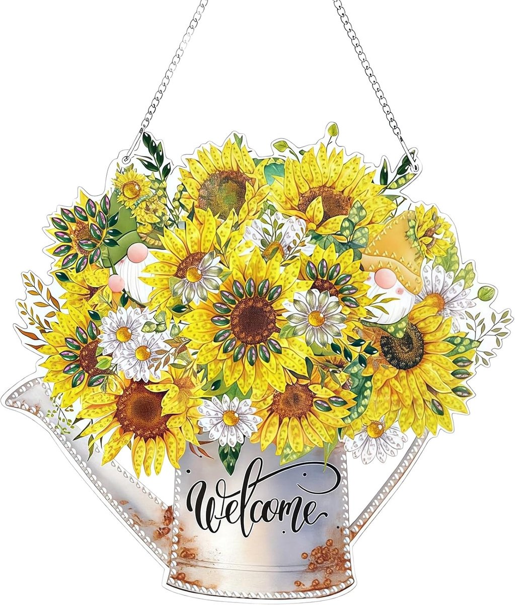 Diamond Painting hanger, zonnebloem, diamond painting, raamafbeeldingen, 5D-diamant met ketting, volwassenen, doe-het-zelf, diamanthanger, decoratie, voor raam, muur, entree, decoratie