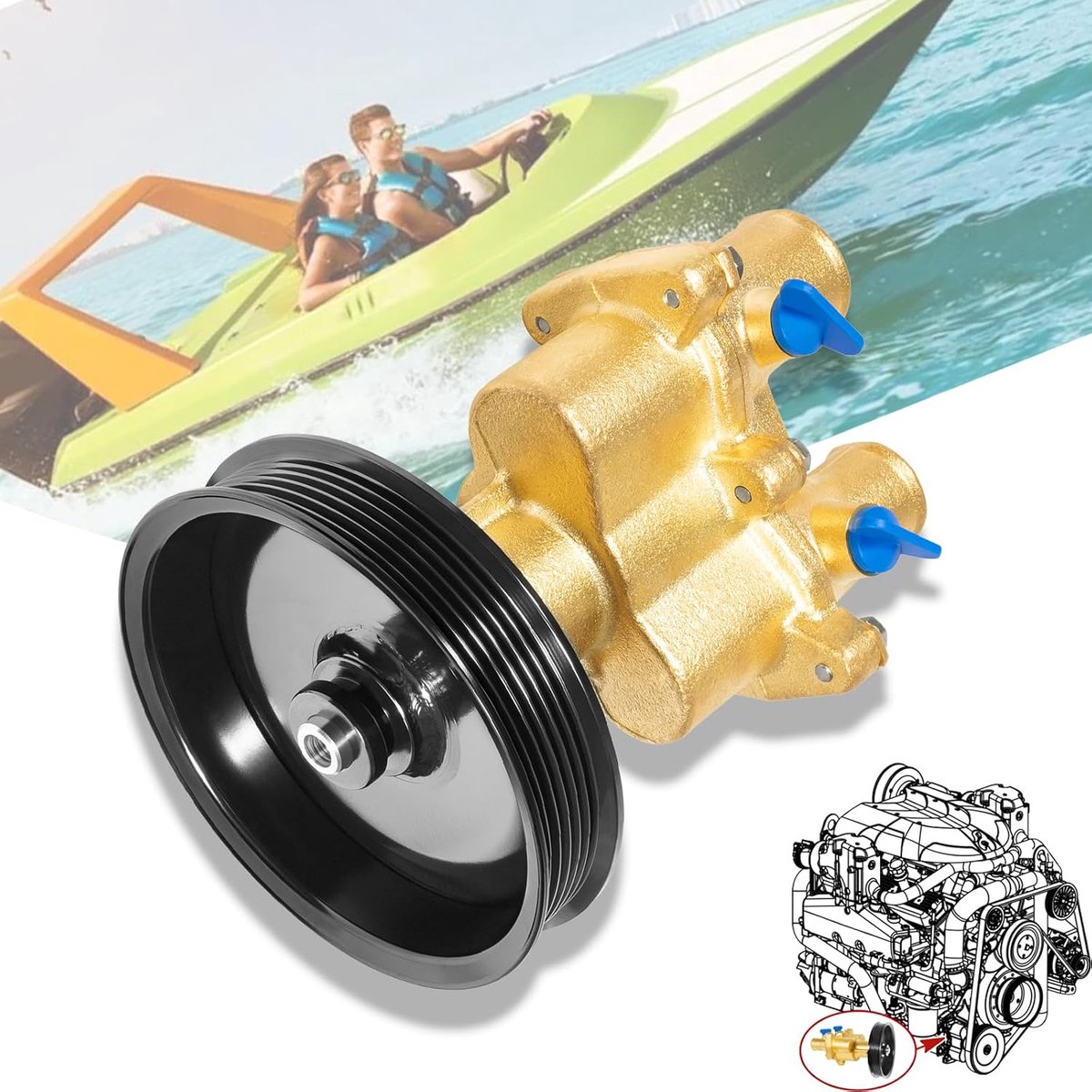 8M0137216 ruwe messing zeewaterpomp voor Mercury Mercruiser 4.3, 5.0, 5.7, 6.2. Vervangt 46-862914T10, 46-8M0118067, 46-862914T3, 46-8M0122655 Z-aandrijving met riemaangedreven waaier