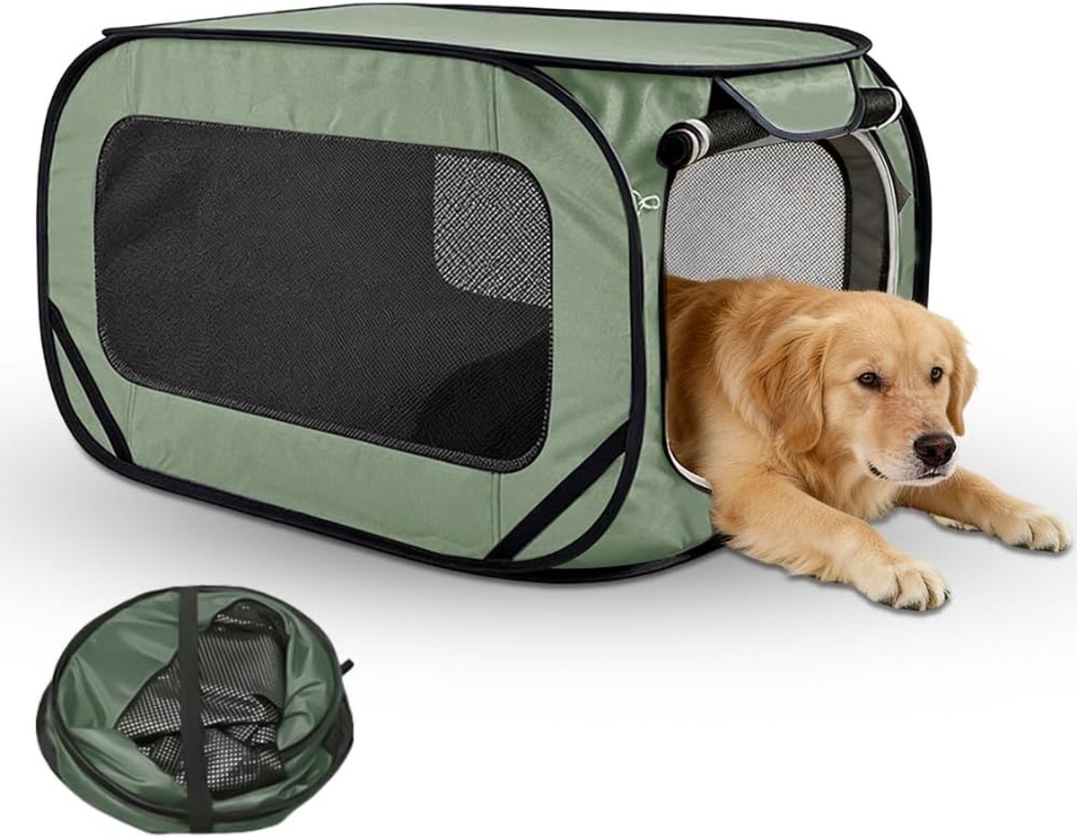 dierenren, ren voor honden, draagbare puppy-uitloop, hondenkooi, hoek-werpkist voor hond, kat, konijn, uitloop (Stijl 2 - groen)