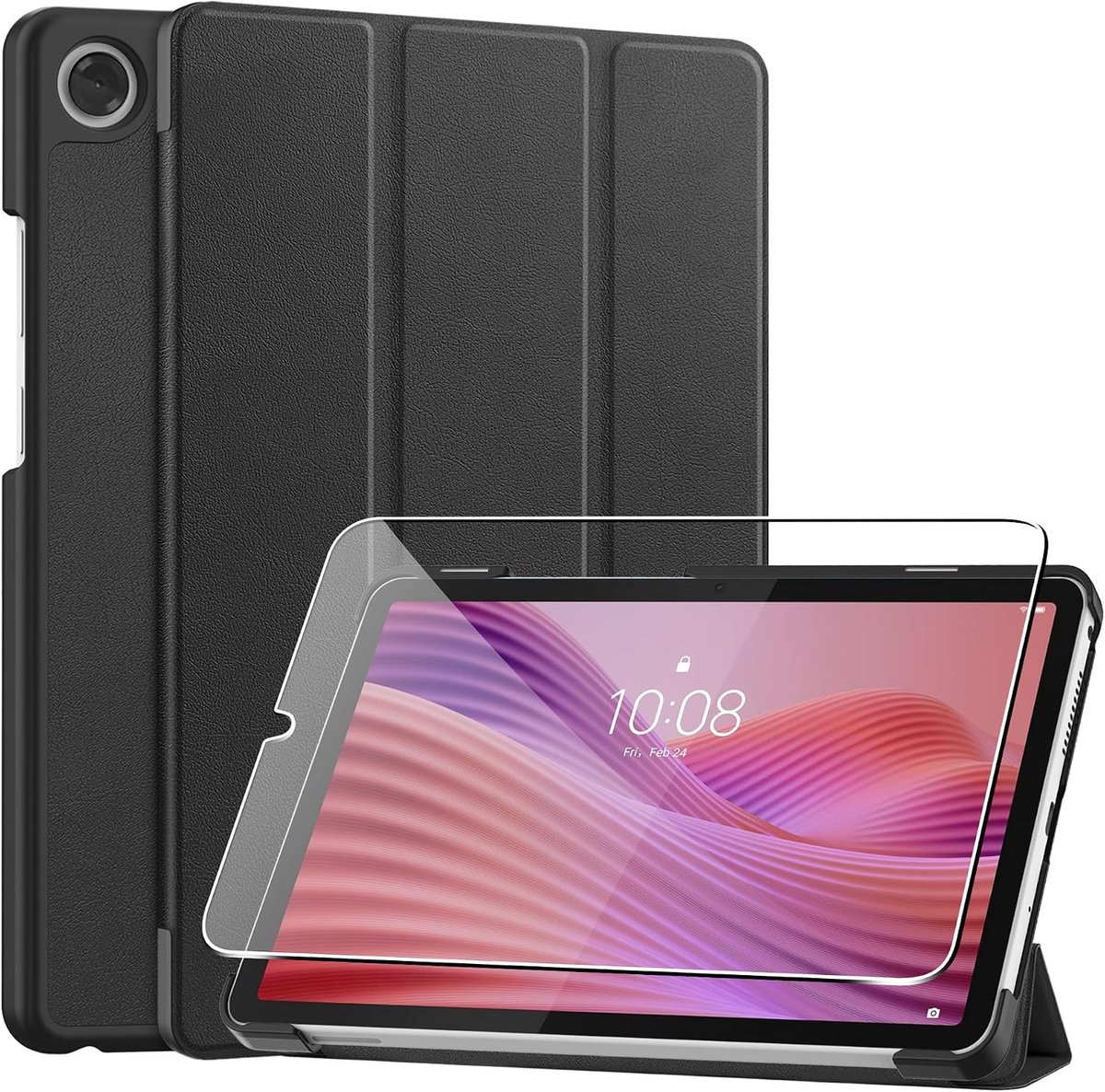Beschermhoes voor Lenovo Tab One 8,7 inch, beschermhoes voor tablet met 1 displaybescherming, verticale standfunctie, zwart