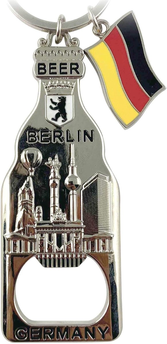flesopener Berlijn souvenirs, geschenk, aandenken van metaal voor Duitsland. souvenir, geluksbrenger en moedmaker, geschikt voor koppels. Tassen en autosleutels. Flesopener, zilver, Small, Sleutelhanger