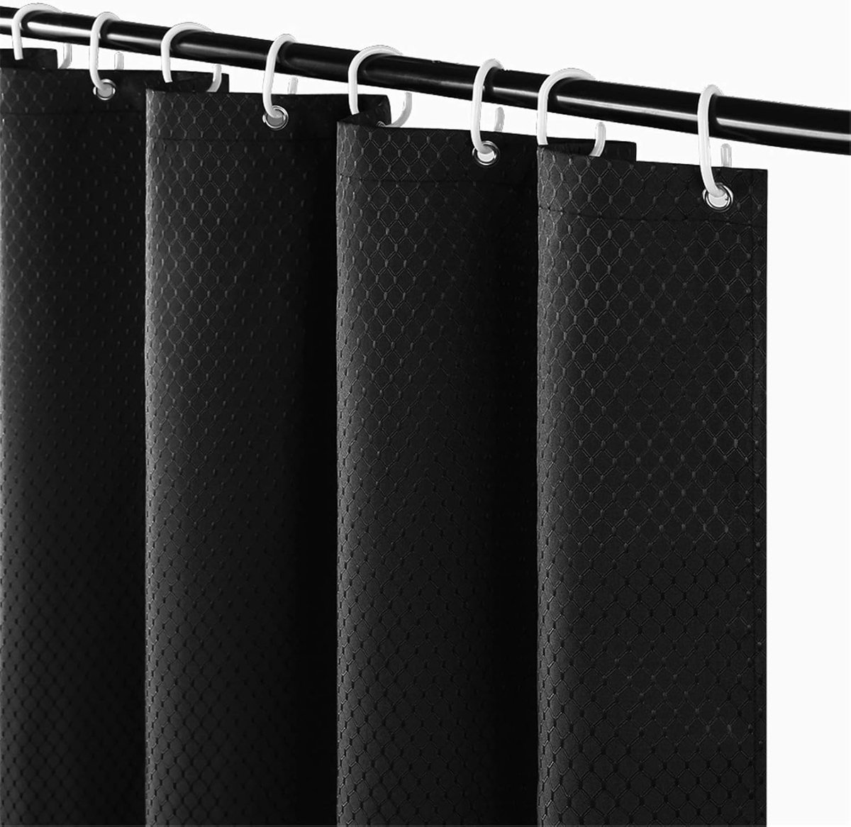 extra lange douchegordijnen voor de badkamer, waterdicht, schimmelbestendig, gewogen polyester, zwarte set met 12 ADS-haken, 180 x 213 cm.