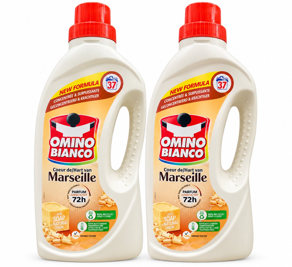 Omino Bianco - Wasmiddel - Marseille - Geschikt voor gekleurde was - 2x1.48L - 74 wasbeurten