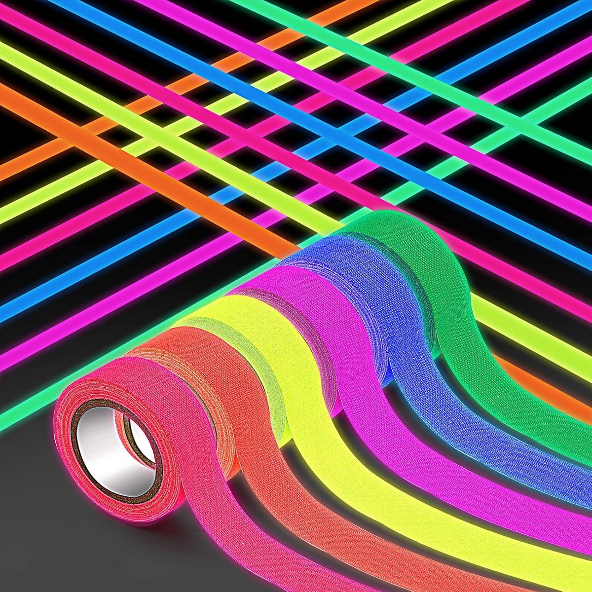 Fluorescerende plakband set van 6 rollen in 6 kleuren, ideaal voor knutselen en markeren (5m x 15mm)