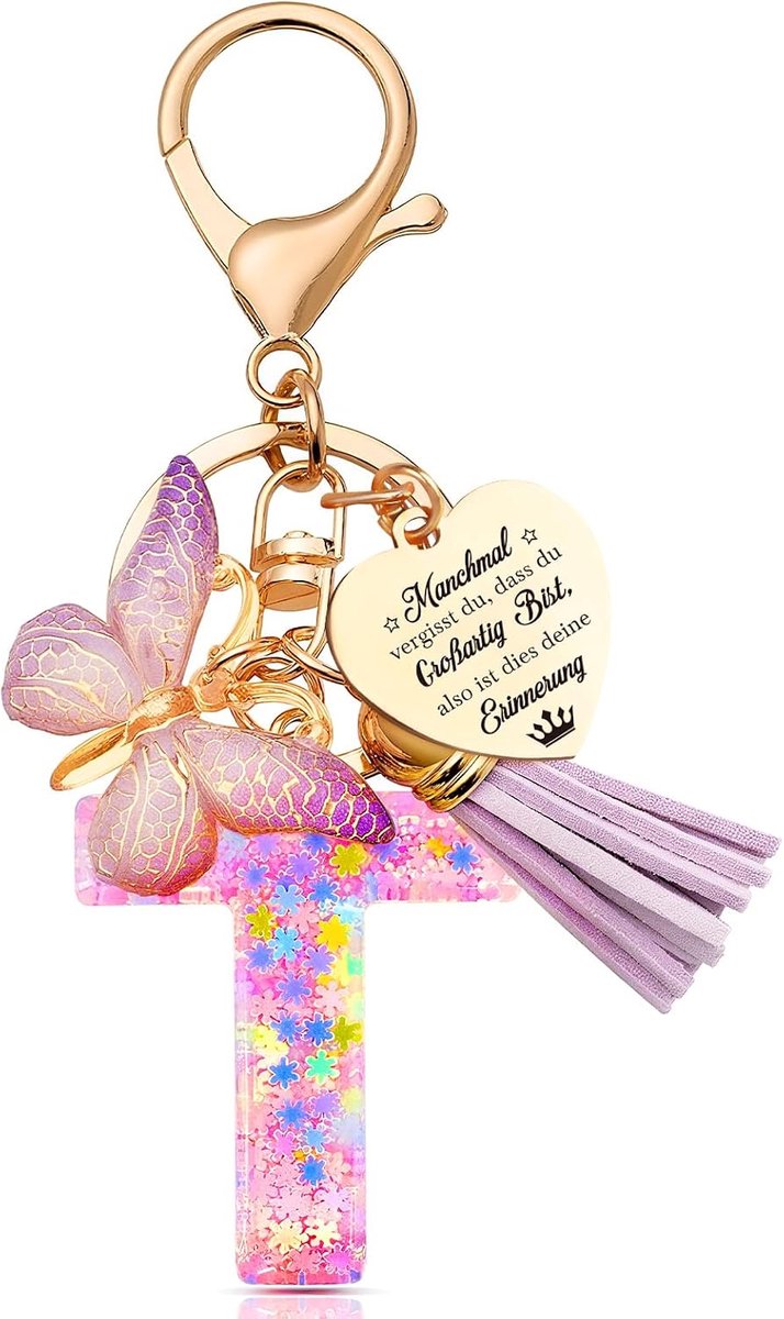 meisjes letter sleutel hanger vlinder sleutelhanger schooltas kinderen met beginletters marmer hars hart gravure vrouwen sleutelhanger cadeau, roze