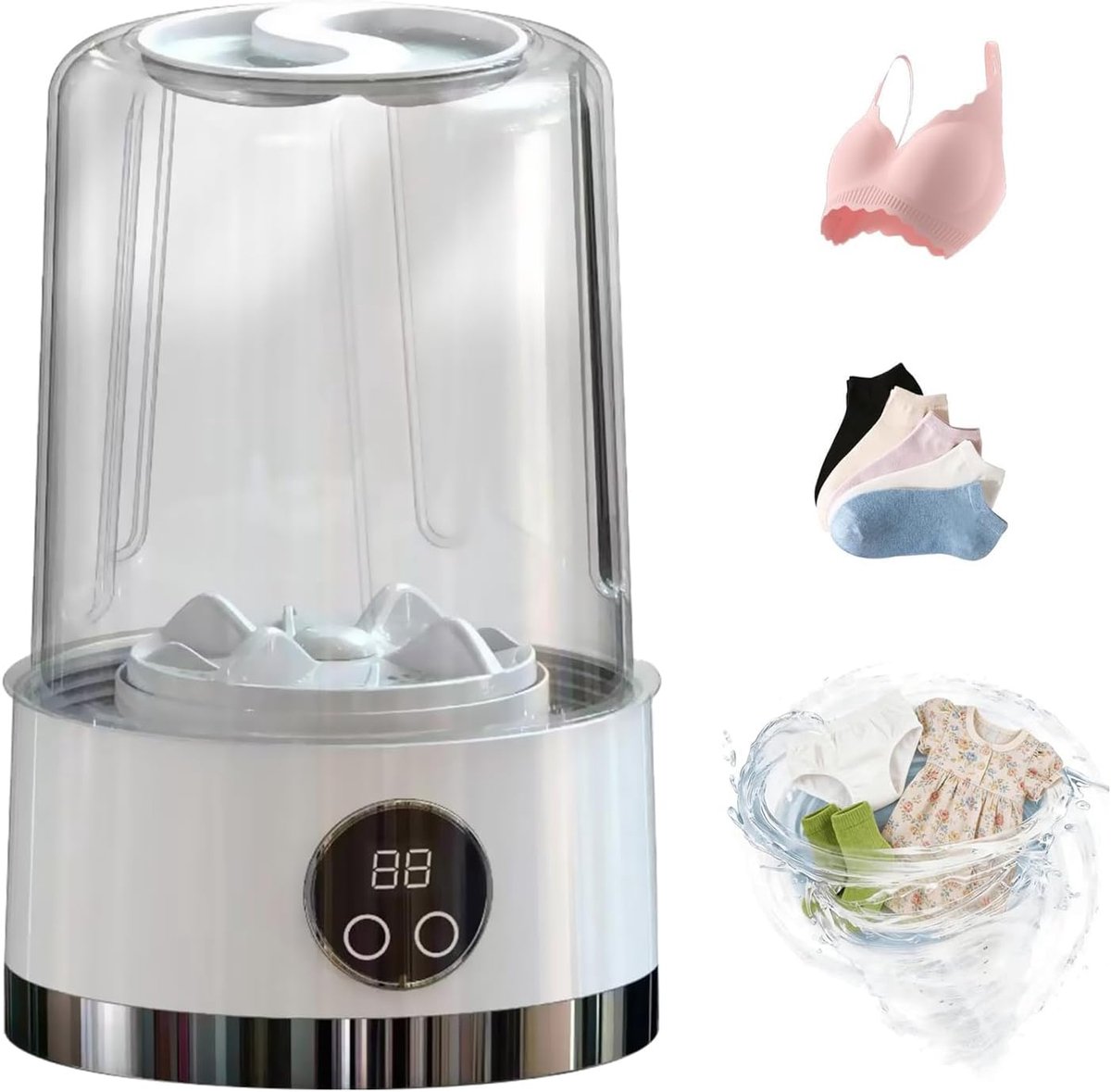 Draagbare wasmachine, mini-wasmachine met 2 wasprogramma's, 1 l, draagbare reiswasmachine voor babykleding, ondergoed, reizen, geschikt voor slaapzaal camping camper