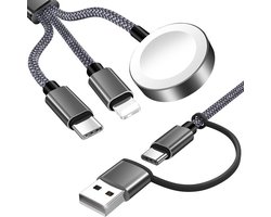 Deze 3-in-1 USB-C-kabel is geschikt voor Apple Watch, iPhone en Apple Watch Plus. Hij kan ook als oplaadkabel worden gebruikt Voor en is compatibel met iWatch Ultra/SE/11/10/9/8/7/6/5/4/3/2/1, iPhone 17-11, Galaxy S23 en andere modellen.