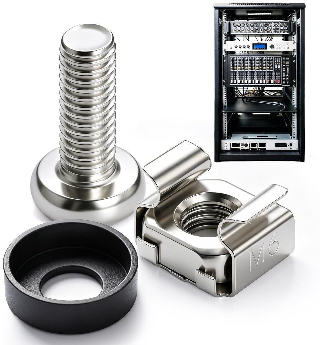 Kooimoeren M6 x 16 mm - M6 kooimoeren en schroeven voor netwerkkasten, rekschroeven voor 10 inch, 19 inch serverkasten, rack montageservers, router